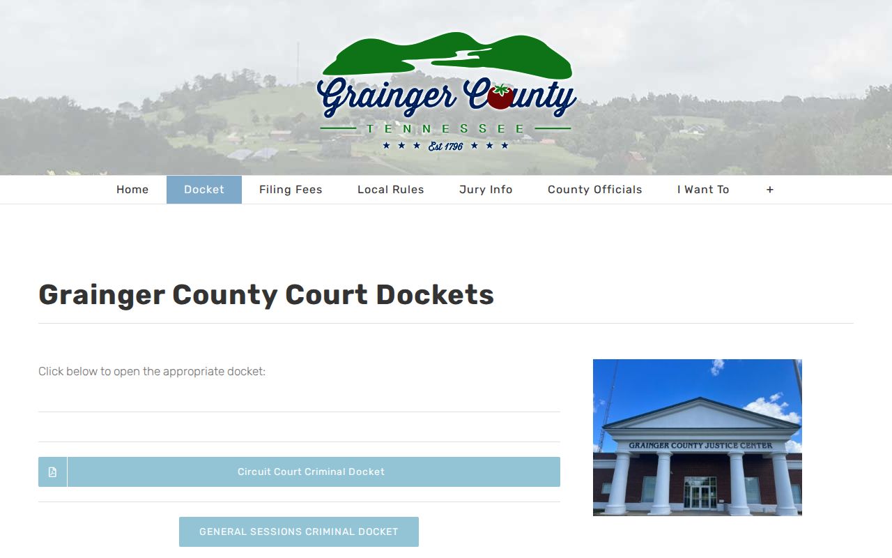 Grainger County 72-hour release research source showing criminal court dockets