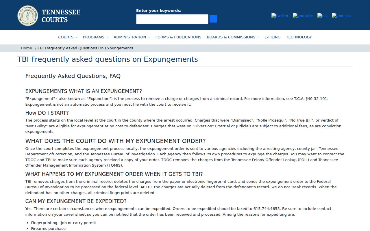 TBI expungement distribution guidance for Grainger County booking photo records
