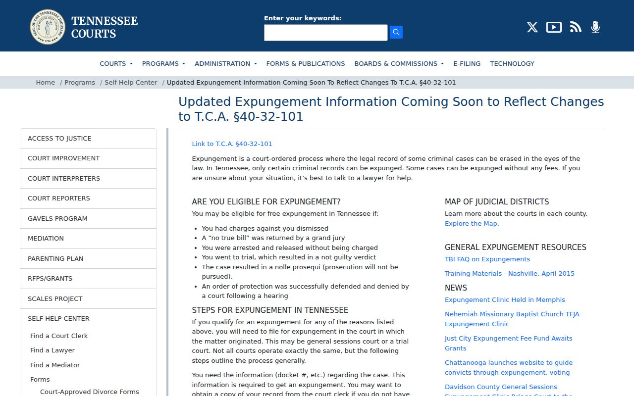 Tennessee court expungement source affecting Grainger County released inmate mugshots